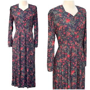 Vintage Laura Ashley Dark Floral Maxi Dress Duster Cottagecore Witchy Whimsigoth